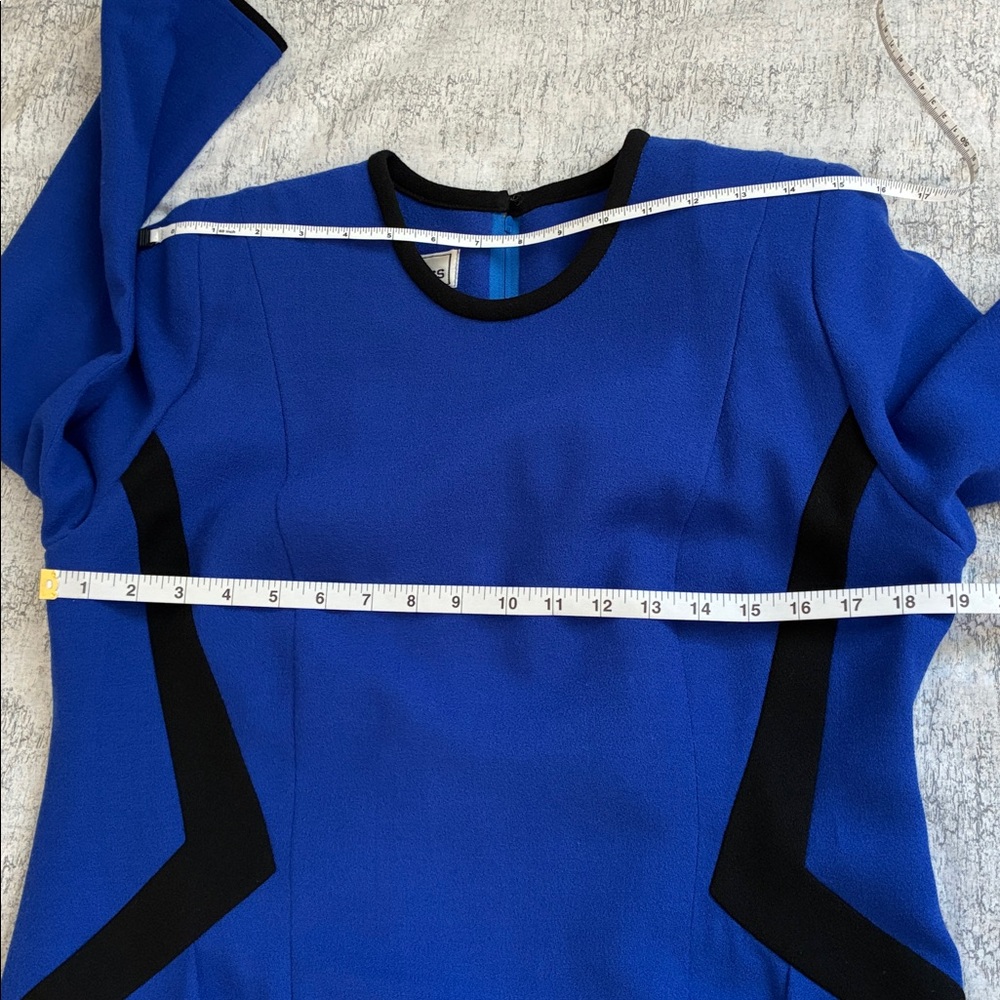 Elegant Blue Long Sleeve Dress; 100% Wool Crepe Midi Sheath Dress; Lined; Sz:16 - Picture 9 of 10